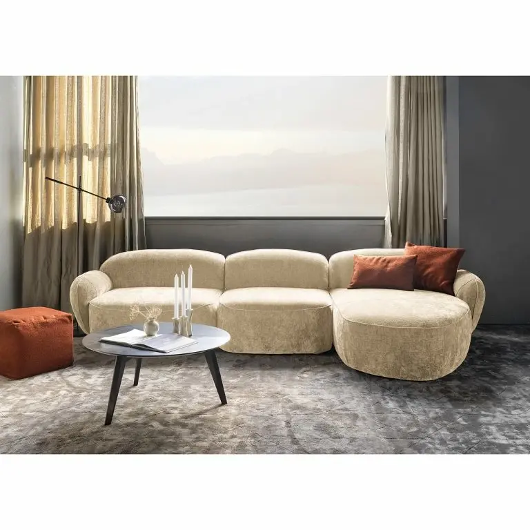 Loftscape Studio Copenhagen Canapé D’angle Vieux Colpo – Microfibre Alana: Créme – Largeur : 344 Cm – Méridienne Courte à Droite (vue De Face)