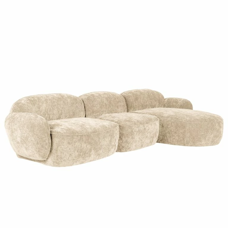 loftscape Studio Copenhagen Canapé d’angle Vieux Colpo – Microfibre Alana: Créme – Largeur : 344 cm – Méridienne courte à droite (vue de face)