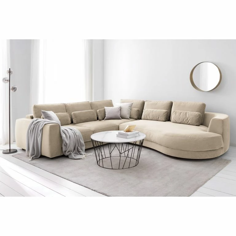 Loftscape Studio Copenhagen Canapé D’angle Willows I – Velours Shyla: Beige – Méridienne Longue à Droite (vue De Face)