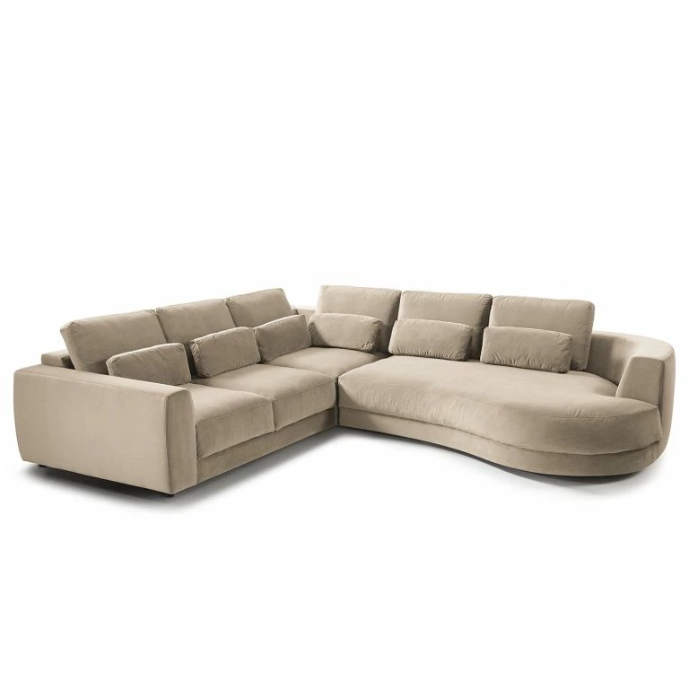 loftscape Studio Copenhagen Canapé d’angle Willows I – Velours Shyla: Beige – Méridienne longue à droite (vue de face)