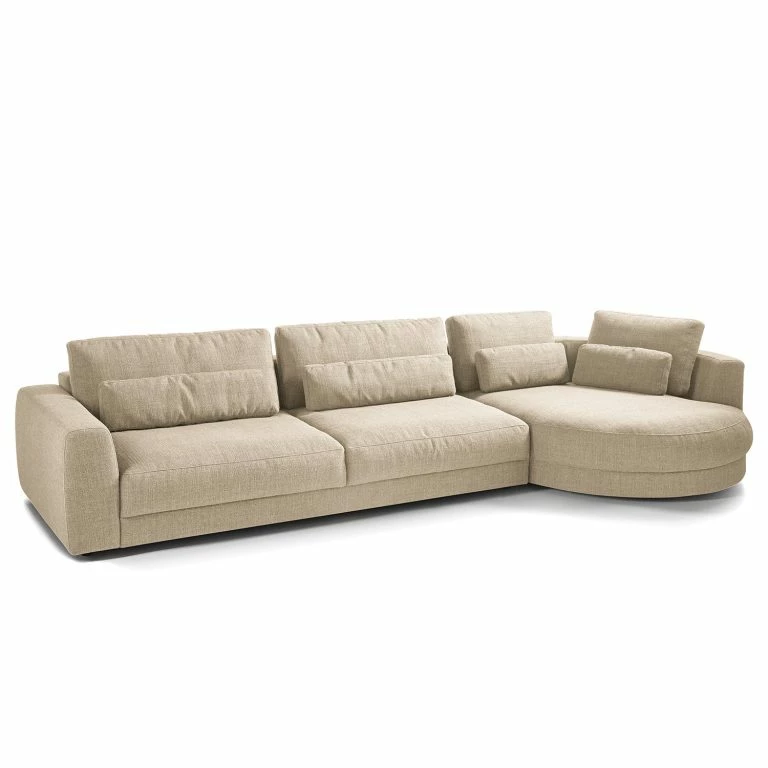 loftscape Studio Copenhagen Canapé d’angle Willows II – Tissu Amila: Beige – Méridienne longue à droite (vue de face)
