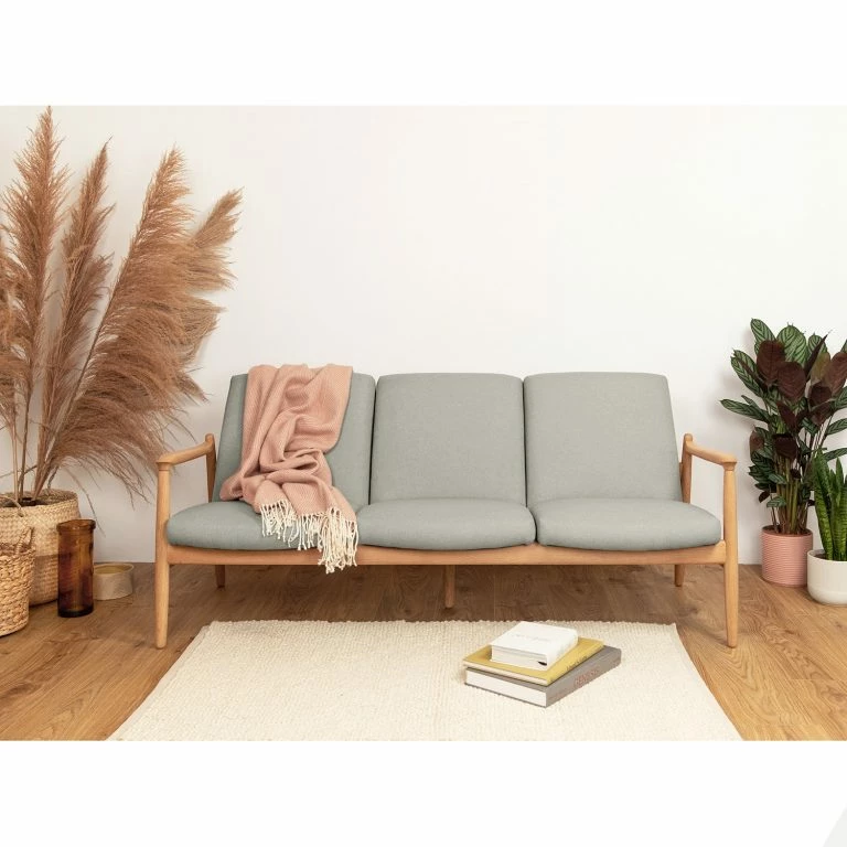 Loftscape Studio Copenhagen Canapé Froid (3 Places) – Tissu – Tissu Baca: Gris Clair – Chêne Clair