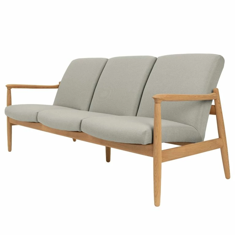 loftscape Studio Copenhagen Canapé Froid (3 places) – Tissu – Tissu Baca: Gris clair – Chêne clair