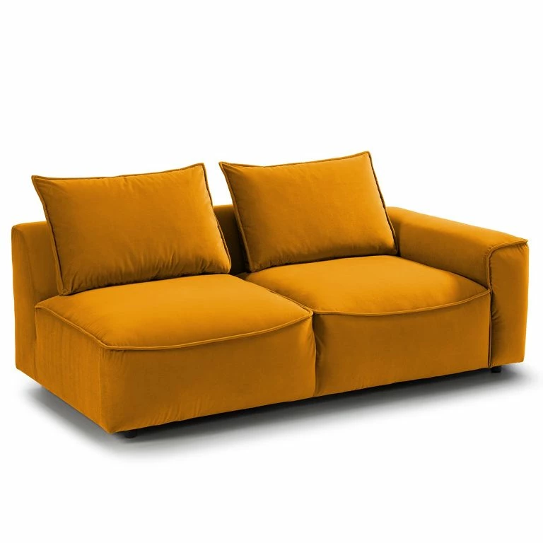 loftscape Studio Copenhagen Canapé modulable Buckley I (2/3 places) – Velours Shyla: Orange jaune – Accoudoir monté à droite (vu de face)