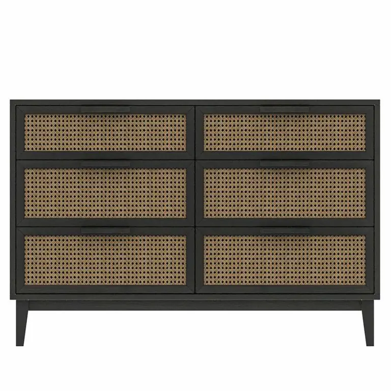 Loftscape Studio Copenhagen Commode Canee III – Cannage / Placage En Bois Véritable – Naturel / Chêne Noir