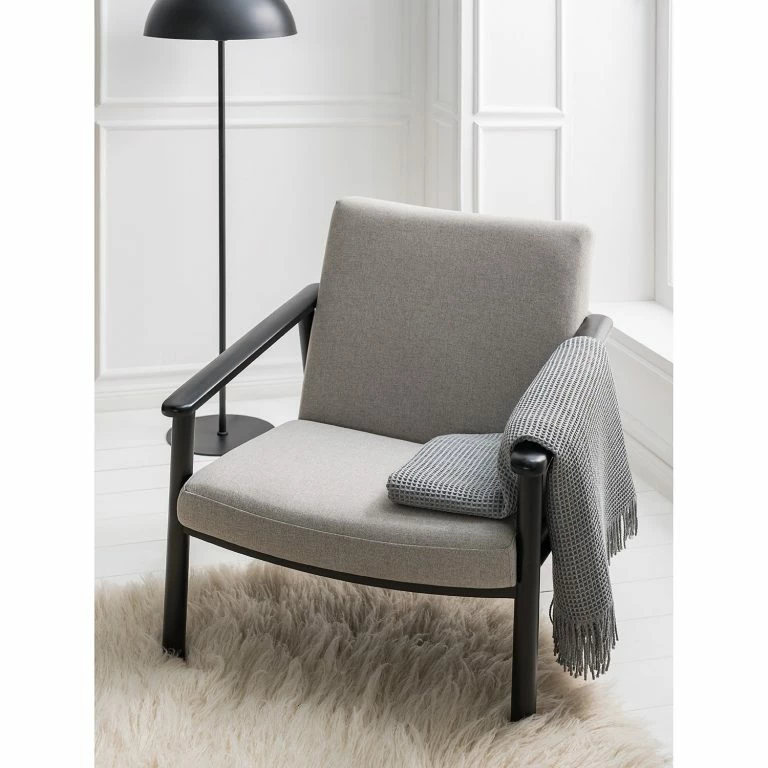 Loftscape Studio Copenhagen Fauteuil Etah – Tissu / Hêtre Massif – Gris / Noir