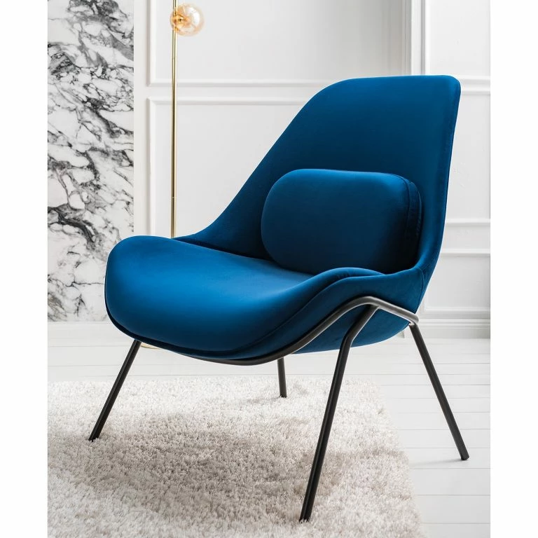 Loftscape Studio Copenhagen Fauteuil Evie II – Velours / Métal – Bleu Foncé / Noir