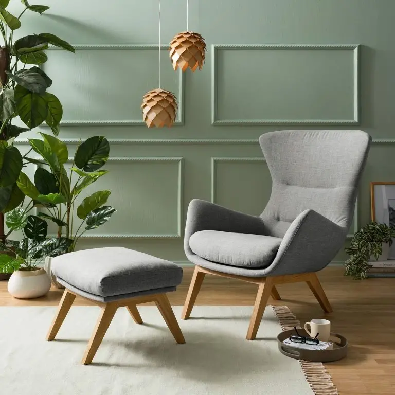 Loftscape Studio Copenhagen Fauteuil Hepburn I – Tissu Milan : Gris Clair – Chêne Foncé
