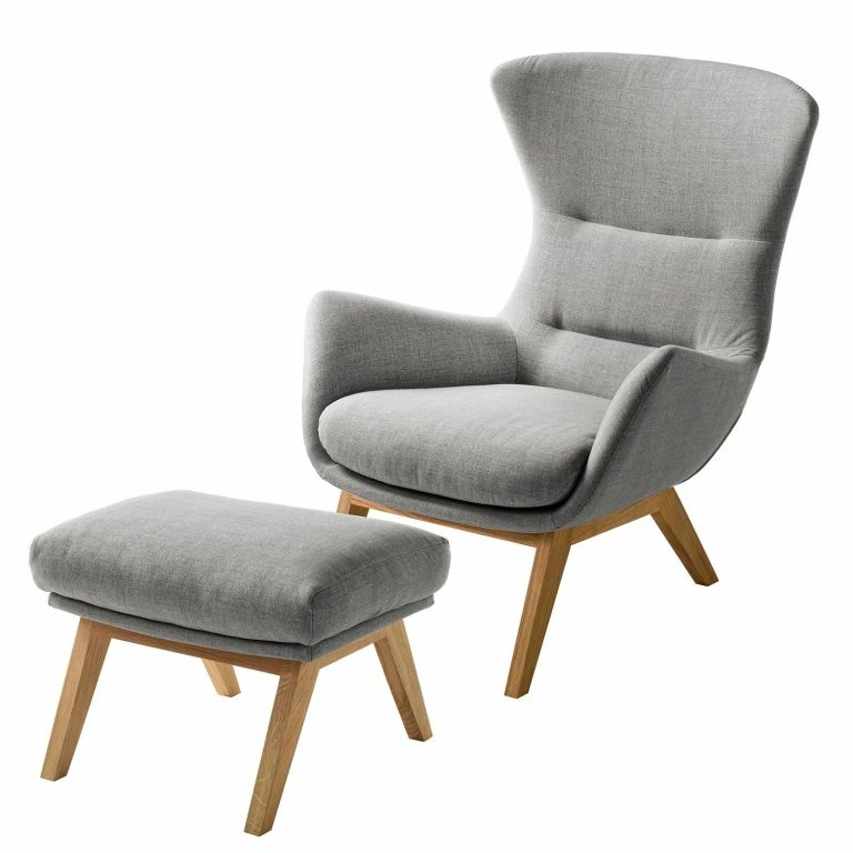 Loftscape Studio Copenhagen Fauteuil Hepburn I – Tissu Milan : Gris Clair – Chêne Foncé