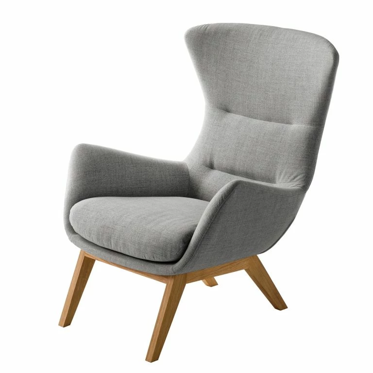 Loftscape Studio Copenhagen Fauteuil Hepburn I – Tissu Milan : Gris Clair – Chêne Foncé