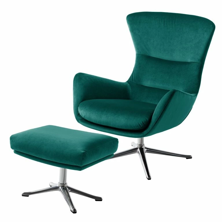 Loftscape Studio Copenhagen Fauteuil Hepburn III – Velours Shyla: Pétrol – Chrome Brillant