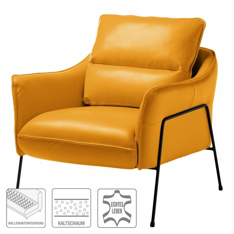 Loftscape Studio Copenhagen Fauteuil Knokke II – Cuir Véritable – Jaune Doré