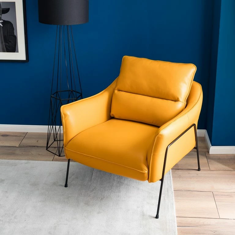 Loftscape Studio Copenhagen Fauteuil Knokke II – Cuir Véritable – Jaune Doré