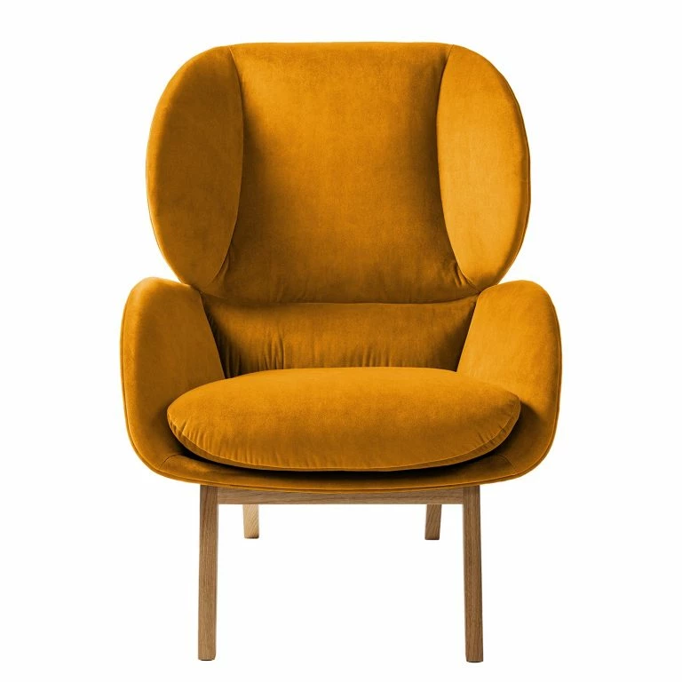 Loftscape Studio Copenhagen Fauteuil Marols – Velours Shyla: Orange Jaune – Chêne Clair