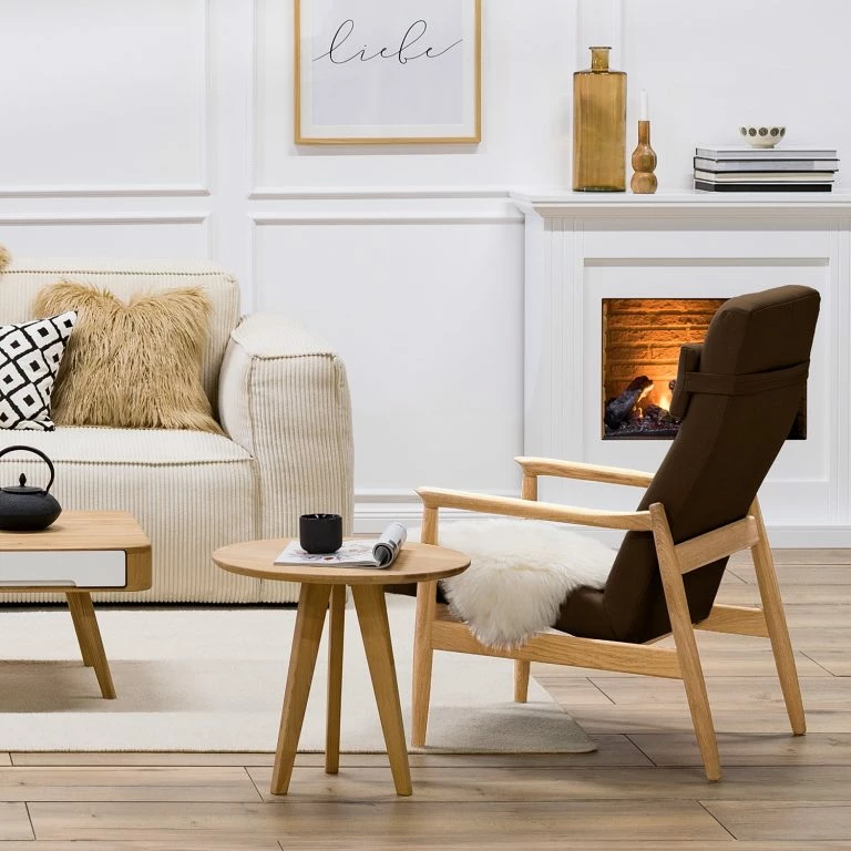 Loftscape Studio Copenhagen Fauteuil Tioga – Tissu – Marron – Chêne Clair – Sans Repose-pieds