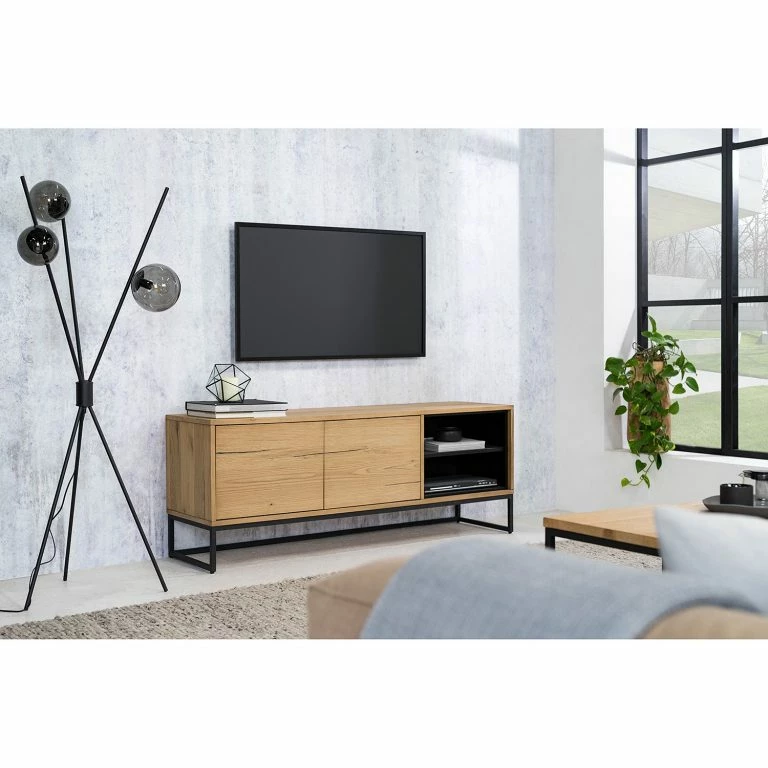 Loftscape Studio Copenhagen Meuble TV Flox II – Placage En Bois Véritable / Métal -Chêne / Noir