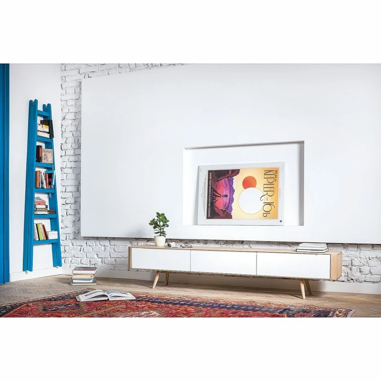 Loftscape Studio Copenhagen Meuble TV Loca V – Partiellement En Chêne Sauvage Massif – Chêne Sauvage Huilé Clair – Largeur : 225 Cm – Profondeur : 55 Cm