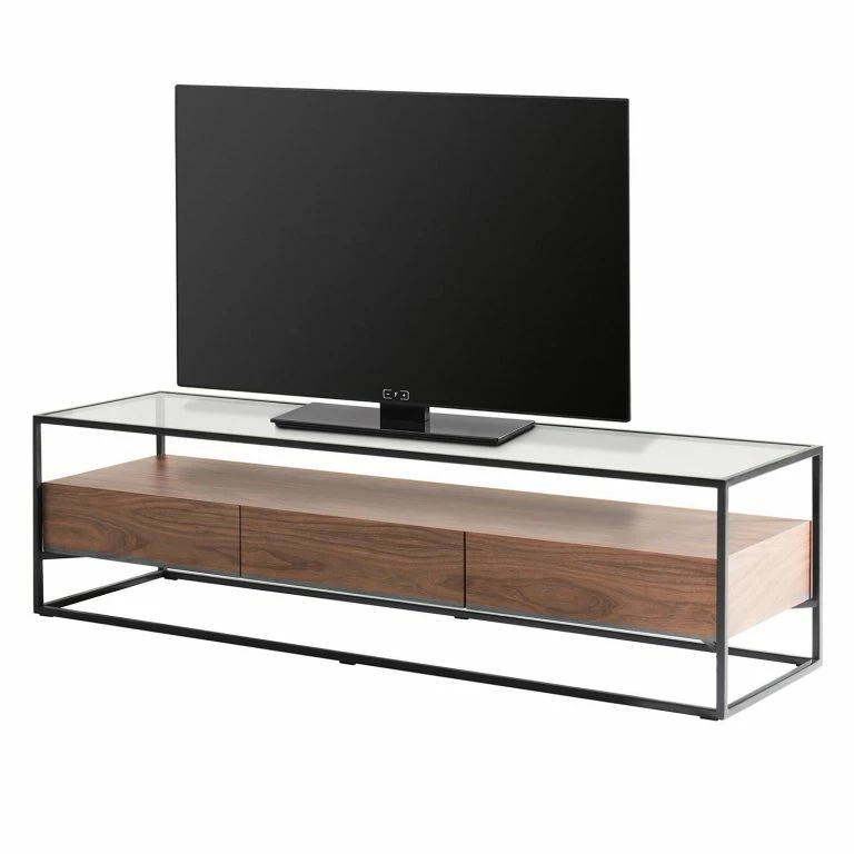 loftscape Studio Copenhagen Meuble TV Rizzo – Matériau dérivé du bois / Verre – noir / imitation noyer