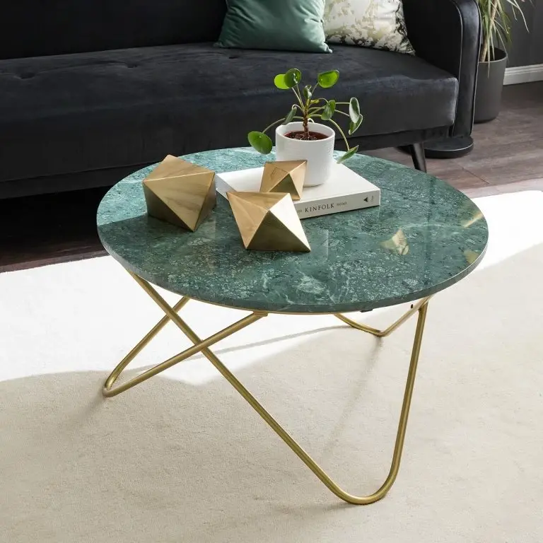 Loftscape Studio Copenhagen Table Basse Menou II – Marbre / Métal – Vert / Doré