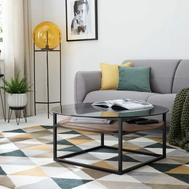 Loftscape Studio Copenhagen Table Basse Sumstad – Verre Fumé / Métal – Noyer / Noir