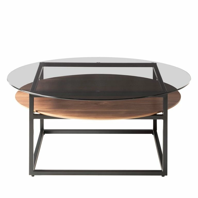 Loftscape Studio Copenhagen Table Basse Sumstad – Verre Fumé / Métal – Noyer / Noir