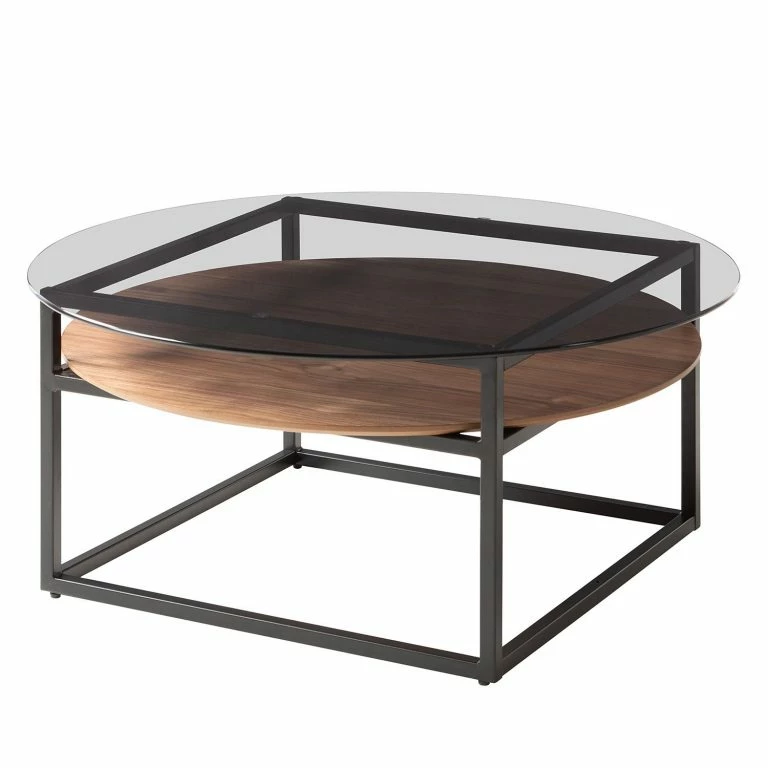 loftscape Studio Copenhagen Table basse Sumstad – Verre fumé / Métal – Noyer / Noir