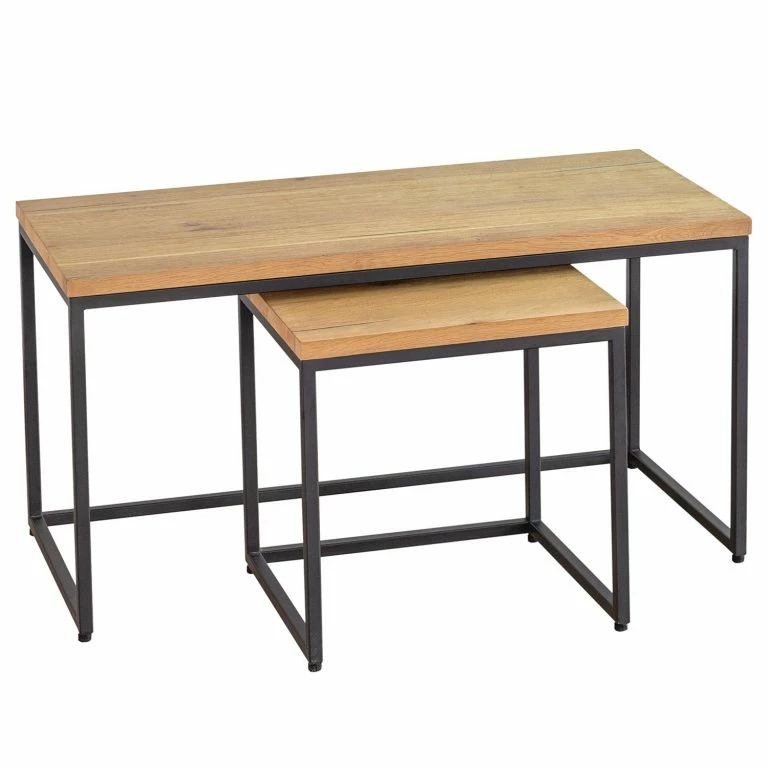 Loftscape Studio Copenhagen Tables Basses Flox (lot De 2) – Placage En Bois Véritable / Métal -Chêne / Noir