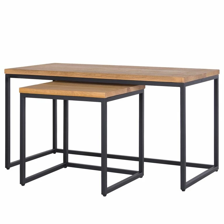 loftscape Studio Copenhagen Tables basses Flox (lot de 2) – Placage en bois véritable / Métal -Chêne / Noir