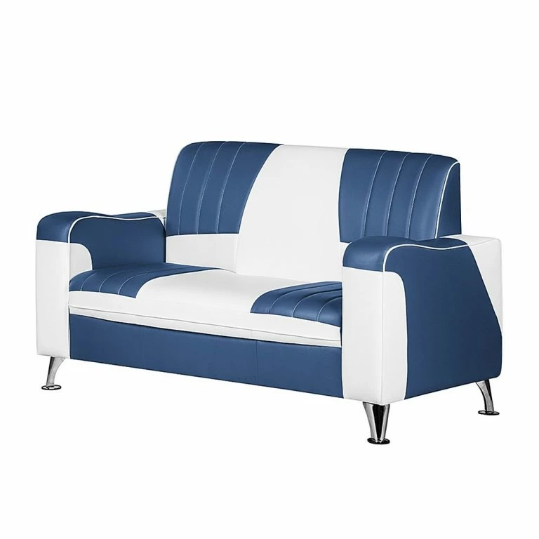 loftscape Studio Monroe Canapé Nixa (2 places) – Cuir synthétique – Blanc / Bleu foncé