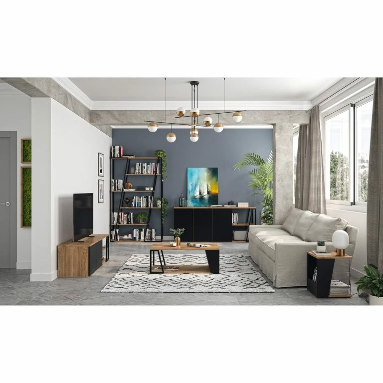 Loftscape Temahome Bout De Canapé Albi – Placage En Bois Véritable – Noyer / Noir