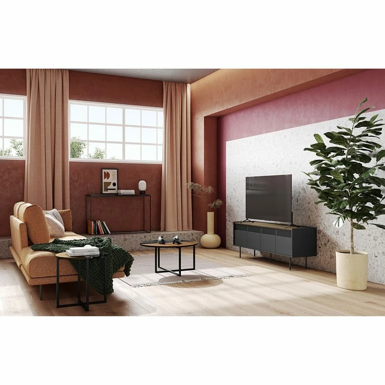 Loftscape Temahome Bout De Canapé Sonata – Marbre / Acier – Noyer / Noir