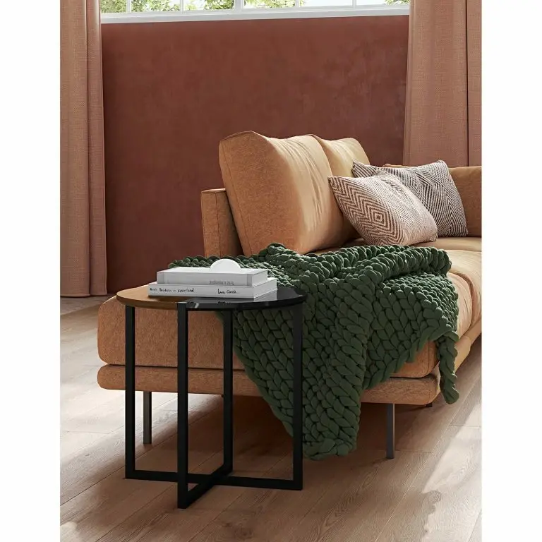 Loftscape Temahome Bout De Canapé Sonata – Marbre / Acier – Noyer / Noir