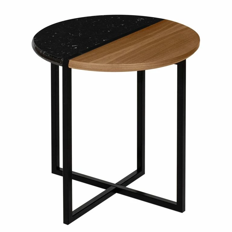 loftscape Temahome Bout de canapé Sonata – Marbre / Acier – Noyer / Noir