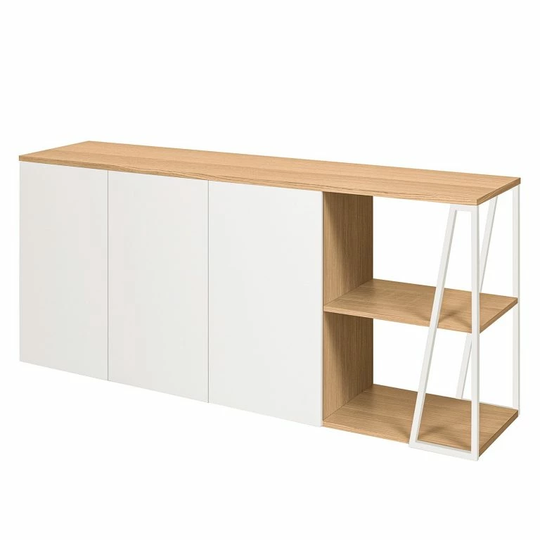 loftscape Temahome Buffet Albi – Placage en bois véritable – Chêne / Blanc