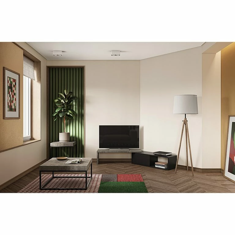 Loftscape Temahome Meuble TV Detroit III – Imitation Béton / Noir