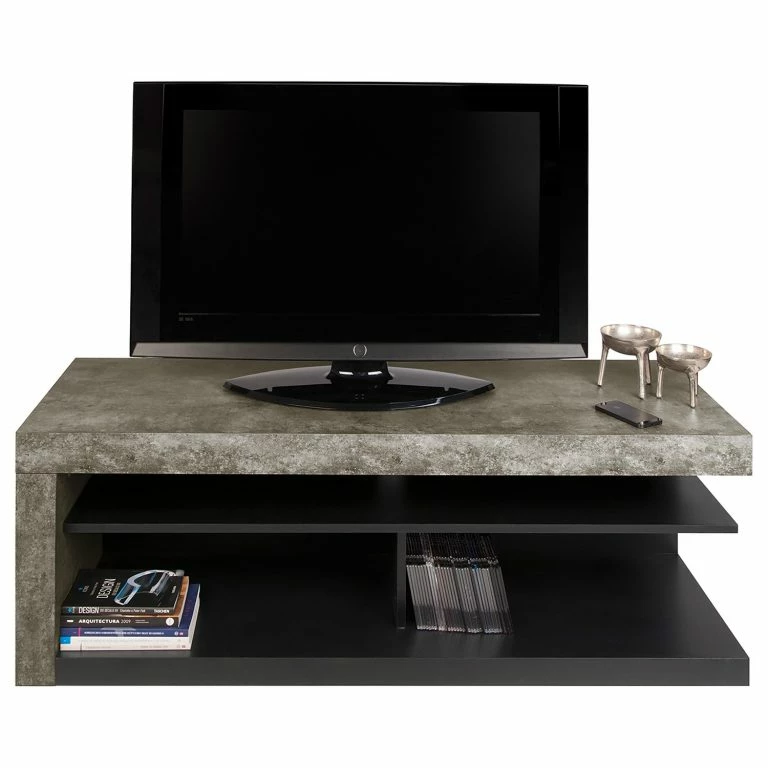 loftscape Temahome Meuble TV Detroit – Imitation béton / Noir mat
