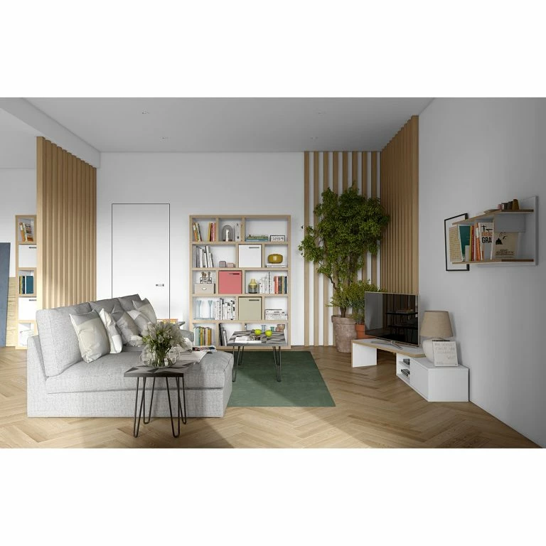 Loftscape Temahome Meuble TV Echo – Blanc / Marron Clair