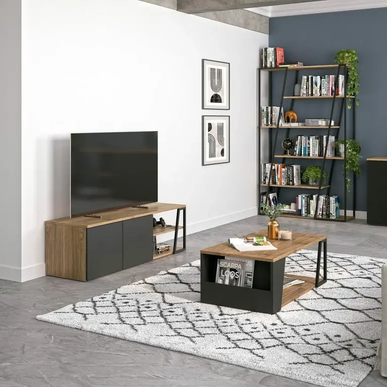 Loftscape Temahome Table Basse Albi – Placage En Bois Véritable – Noyer / Noir