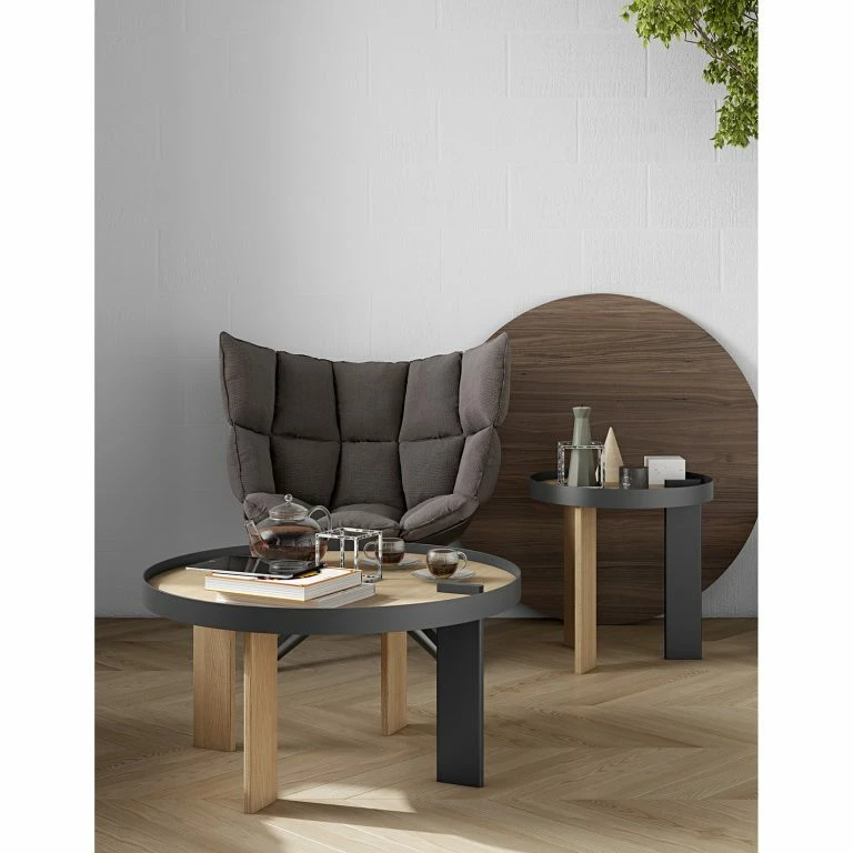 Loftscape Temahome Table Basse Bruno – Placage En Bois Véritable / Métal -Chêne / Noir