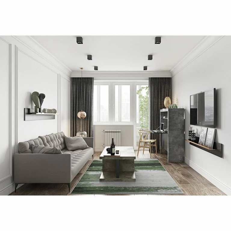 Loftscape Temahome Table Basse Detroit II – Imitation Béton / Noir Mat