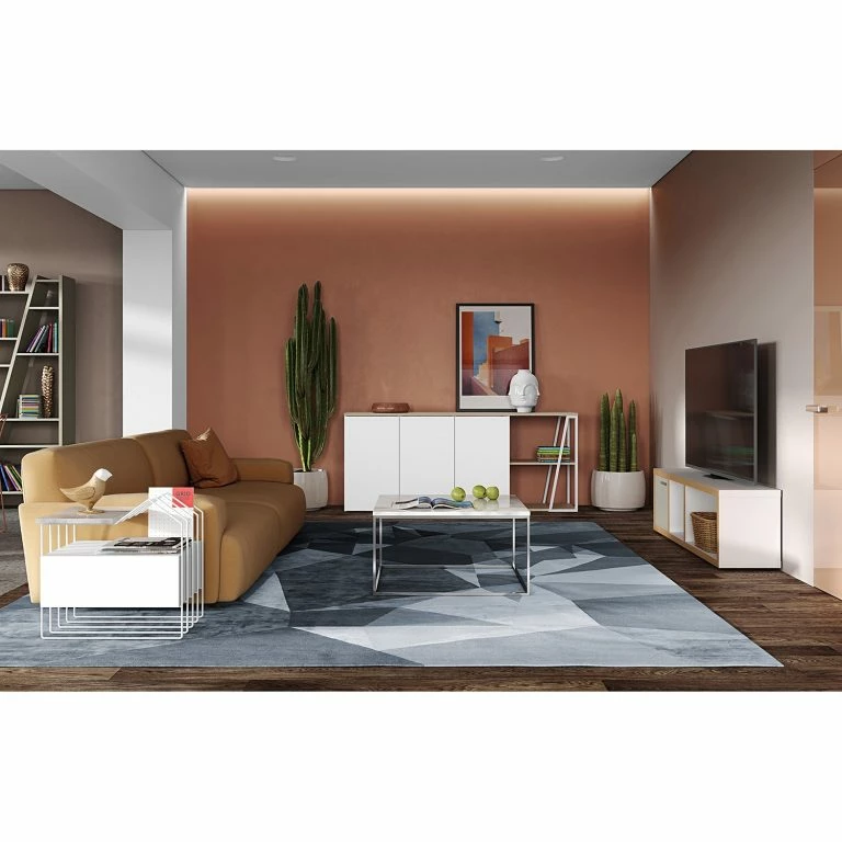 Loftscape Temahome Table Basse Gleam I – Marbre / Métal – Blanc / Chrome – Largeur : 75 Cm