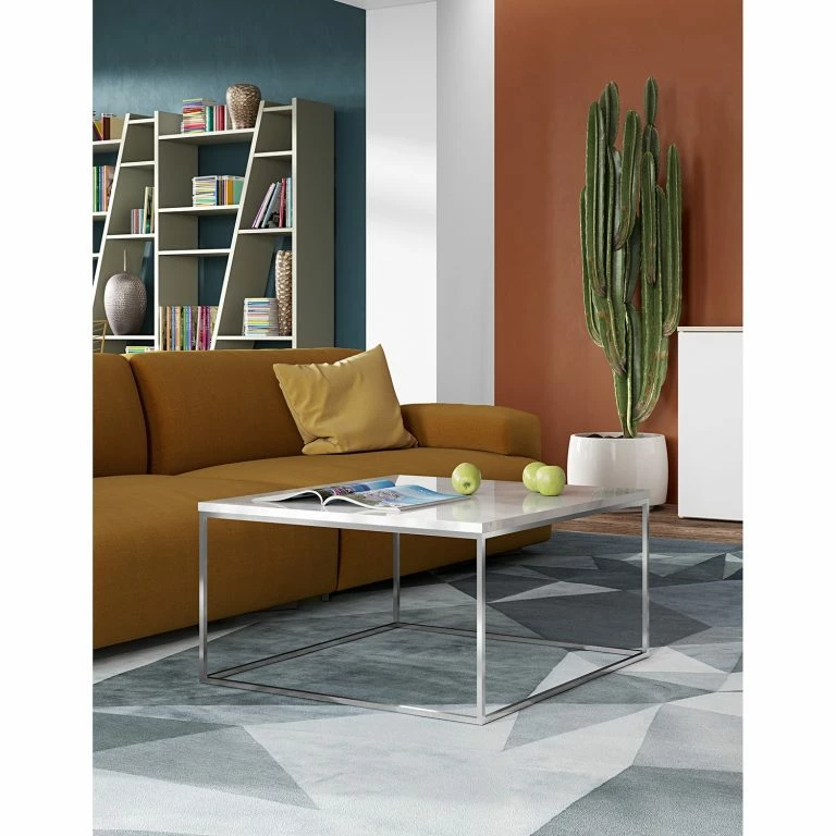 Loftscape Temahome Table Basse Gleam I – Marbre / Métal – Blanc / Chrome – Largeur : 75 Cm