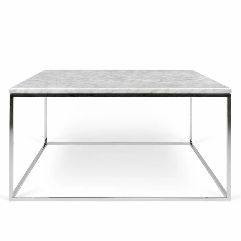 Loftscape Temahome Table Basse Gleam I – Marbre / Métal – Blanc / Chrome – Largeur : 75 Cm