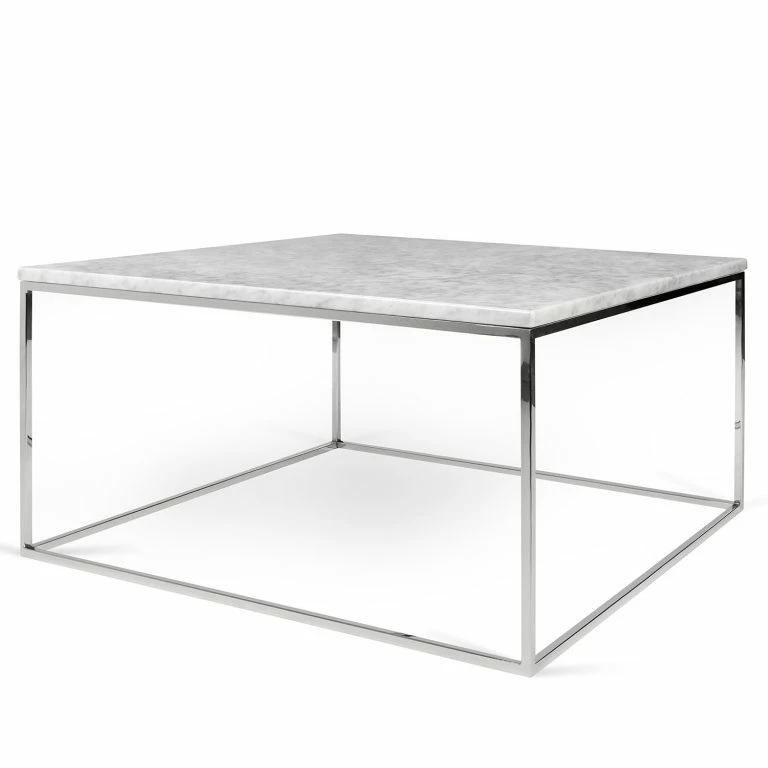 loftscape Temahome Table basse Gleam I – Marbre / Métal – Blanc / Chrome – Largeur : 75 cm