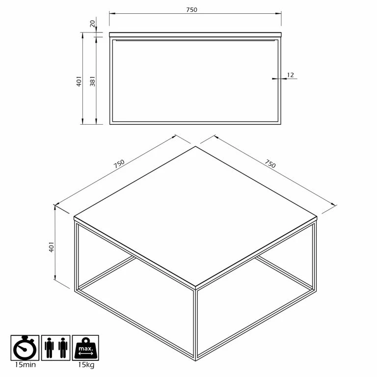 Loftscape Temahome Table Basse Gleam I – Marbre / Métal – Blanc / Noir – Largeur : 75 Cm