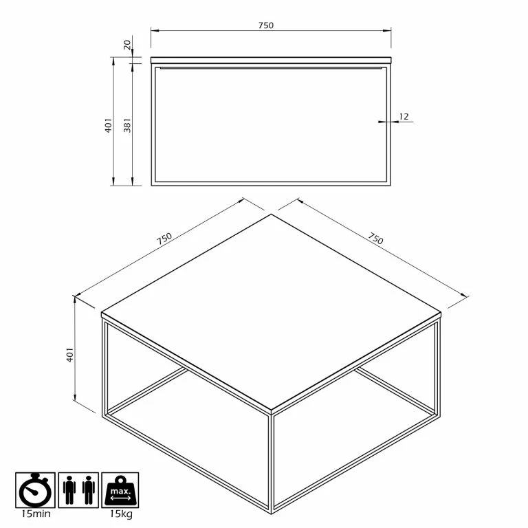Loftscape Temahome Table Basse Gleam I – Marbre / Métal – Noir / Chrome – Largeur : 75 Cm