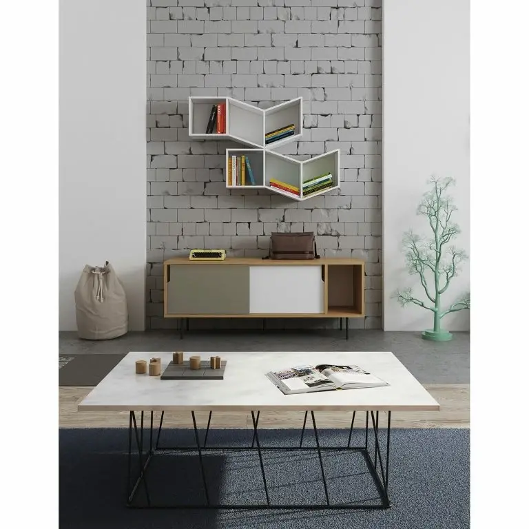 Loftscape Temahome Table Basse Helix – Marbre / Métal – Blanc