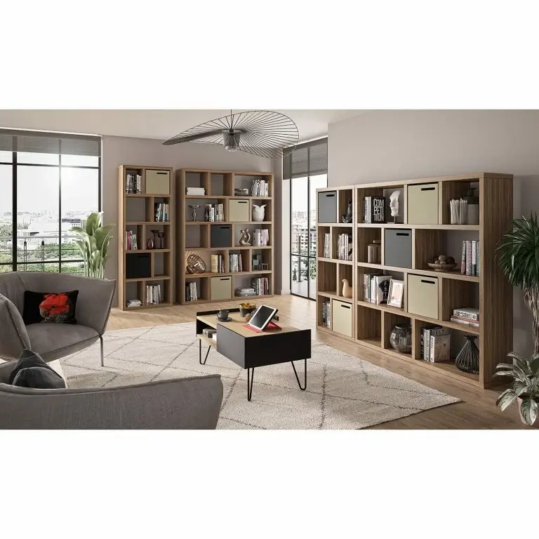 Loftscape Temahome Table Basse Nina – Placage En Bois Véritable / Métal – Chêne / Noir