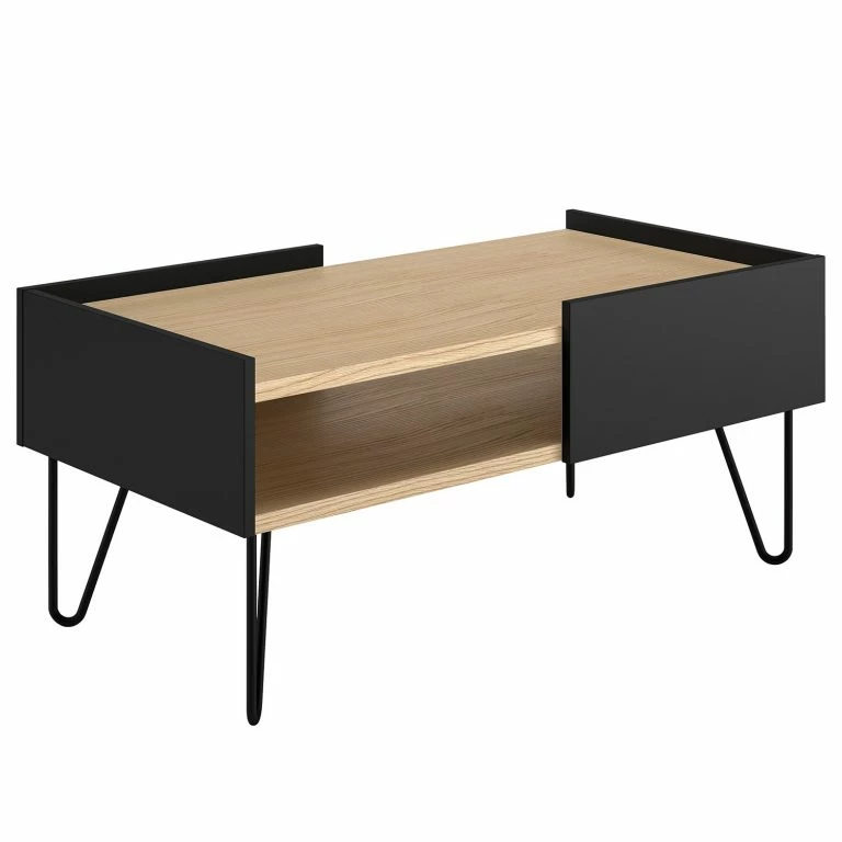 Loftscape Temahome Table Basse Nina – Placage En Bois Véritable / Métal – Chêne / Noir