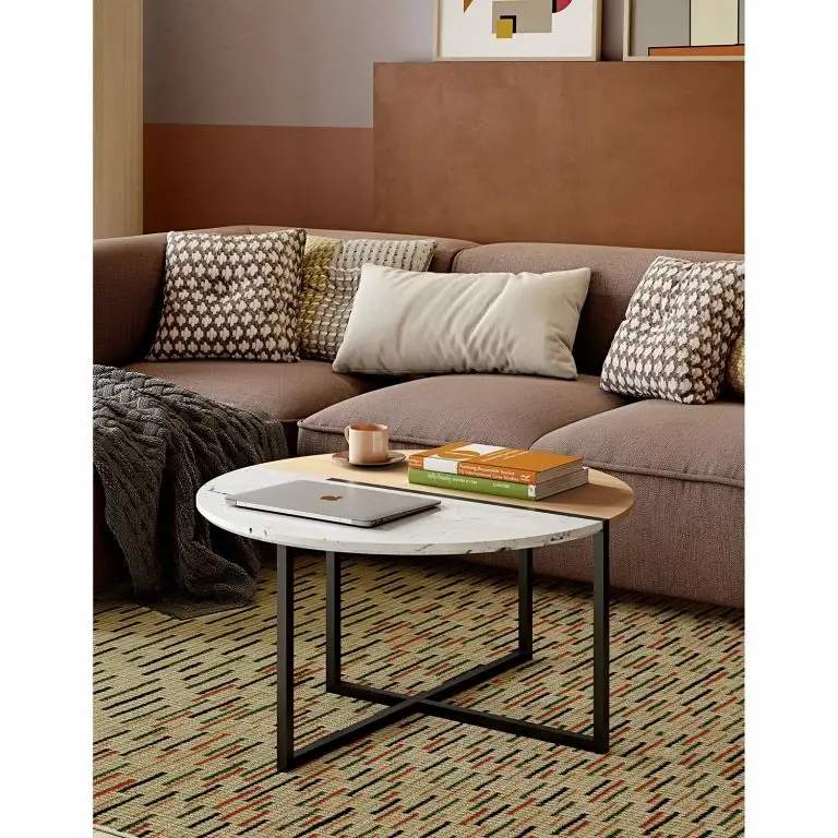 Loftscape Temahome Table Basse Sonata – Marbre / Acier – Chêne / Blanc